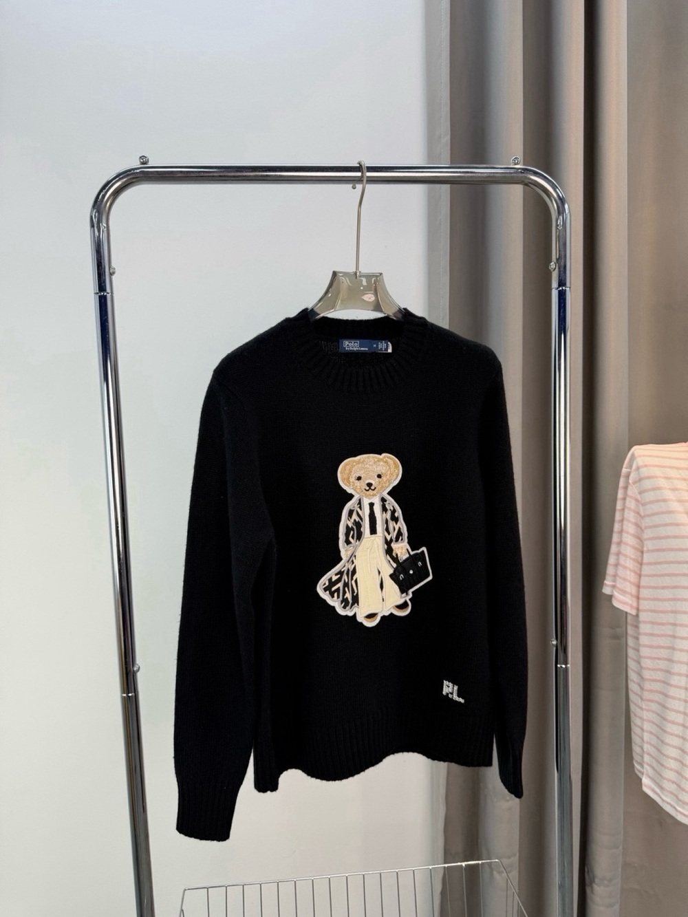 Polo by Ralph Lauren Black Crewneck Sweater with Bear Patch